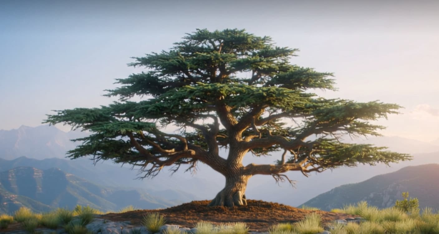 A Cedar of Lebanon standing over the mountains